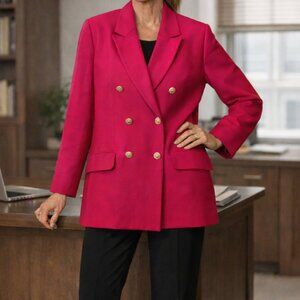 Vintage Woven Silk Blazer Doncaster Women’s 12 Pink Gold Buttons 90s Oversized